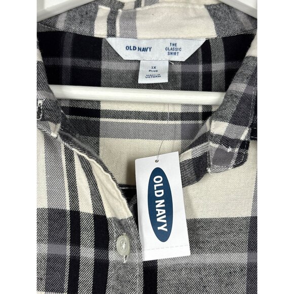 Old Navy Black & White Plaid Long Sleeve Button-Down Flannel Shirt Size 1X - Picture 6 of 7
